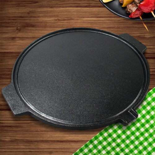 30CM Round Cast Iron Korean BBQ Grill Plate with Handles Drip Lip - Image 3