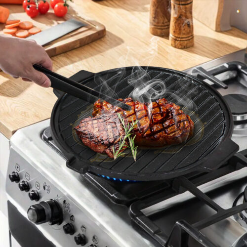30CM Round Cast Iron Korean BBQ Grill Plate with Handles Drip Lip - Image 7