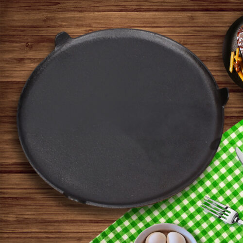 33CM Reversible Round Cast Iron Crepes Pan Baking Cookie Pancake Pizza Bakeware - Image 3