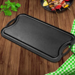50.8cm Cast Iron Ridged Griddle Hot Plate Grill Pan BBQ Stovetop
