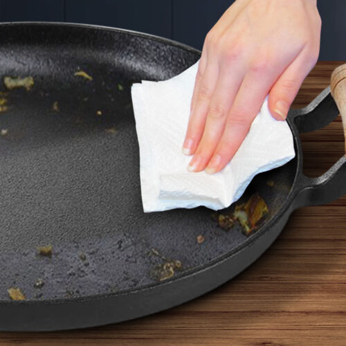 35cm Cast Iron Frying Pan Skillet Steak Sizzle Fry Platter with Wooden Handle No Lid - Image 8