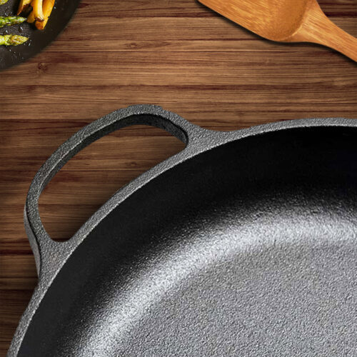 29cm Round Cast Iron Frying Pan Skillet Steak Sizzle Platter with Helper Handle - Image 4