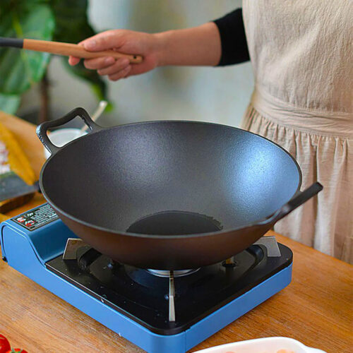 32cm Commercial Cast Iron Wok FryPan Fry Pan with Double Handle - Image 5