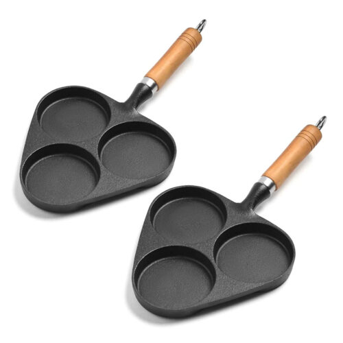 2x 3 Mold Cast Iron Breakfast Fried Egg Pancake Omelette Fry Pan