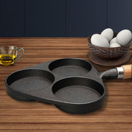 2x 3 Mold Cast Iron Breakfast Fried Egg Pancake Omelette Fry Pan - Image 3