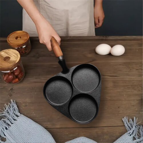 2x 3 Mold Cast Iron Breakfast Fried Egg Pancake Omelette Fry Pan - Image 6