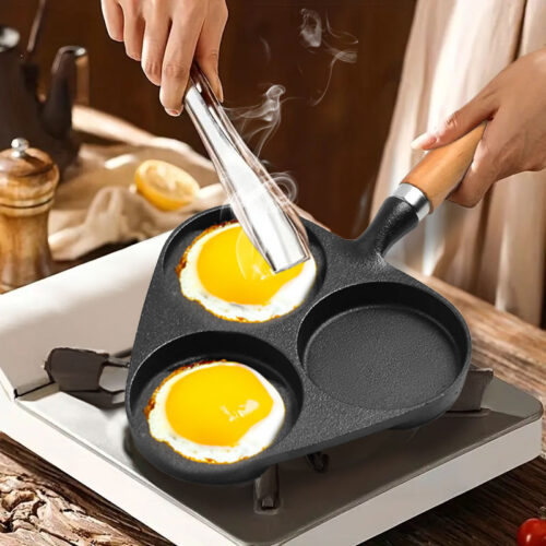 2x 3 Mold Cast Iron Breakfast Fried Egg Pancake Omelette Fry Pan - Image 7