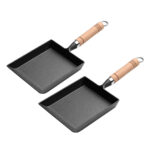 2x Cast Iron Tamagoyaki Japanese Omelette Egg Frying Skillet Fry Pan Wooden Handle