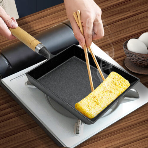 2x Cast Iron Tamagoyaki Japanese Omelette Egg Frying Skillet Fry Pan Wooden Handle - Image 8