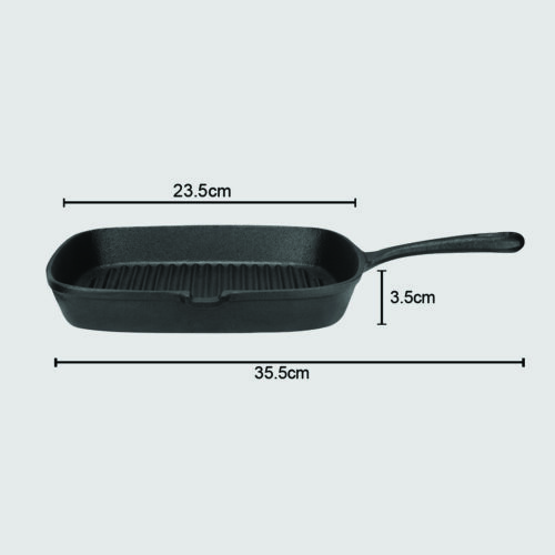 2x 23.5cm Square Ribbed Cast Iron Frying Pan Skillet Steak Sizzle Platter with Handle - Image 6
