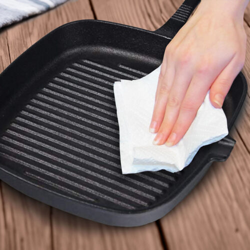 2x 23.5cm Square Ribbed Cast Iron Frying Pan Skillet Steak Sizzle Platter with Handle - Image 7