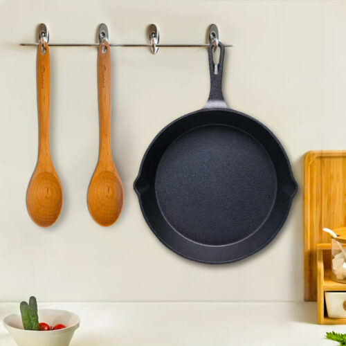 2x 26cm Round Cast Iron Frying Pan Skillet Steak Sizzle Platter with Handle - Image 8