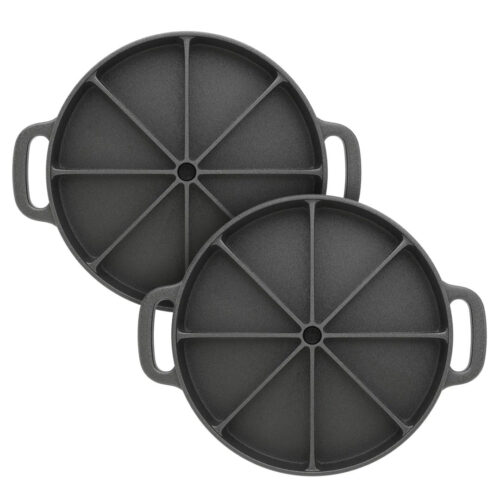 2x 21.5CM Round Cast Iron Baking Wedge Pan Cornbread Cake 8-Slice Baking Dish with Handle
