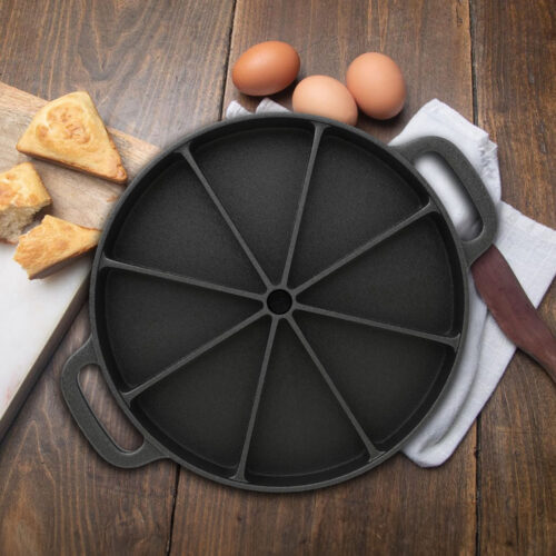2x 21.5CM Round Cast Iron Baking Wedge Pan Cornbread Cake 8-Slice Baking Dish with Handle - Image 2