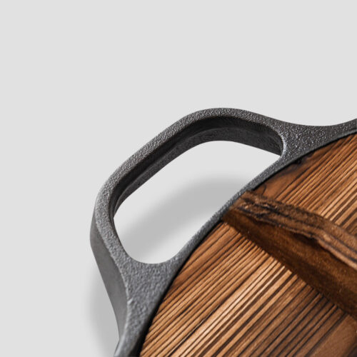 33cm Round Cast Iron Pre-seasoned Deep Baking Pizza Frying Pan Skillet with Wooden Lid - Image 6
