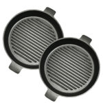 2x 25cm Round Ribbed Cast Iron Frying Pan Skillet Steak Sizzle Platter with Handle