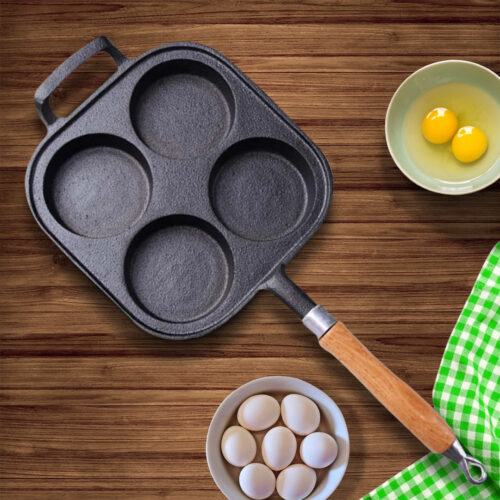 2x 4 Mold Cast Iron Breakfast Fried Egg Pancake Omelette Fry Pan - Image 2