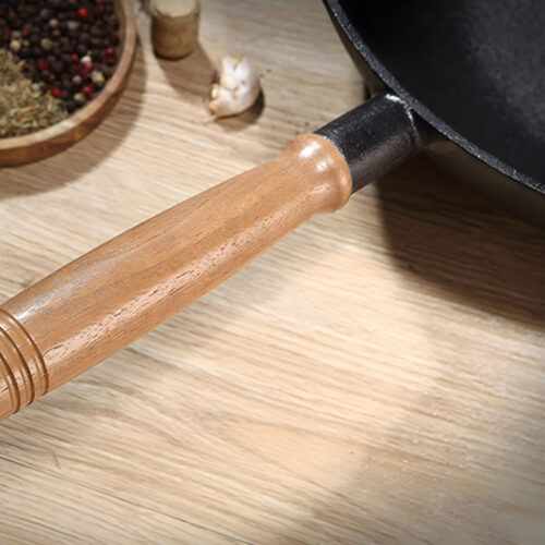 31cm Commercial Cast Iron Wok Round Bottom FryPan Home Cooking Skillet - Image 4