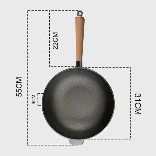 31cm Commercial Cast Iron Wok Round Bottom FryPan Home Cooking Skillet - Image 8