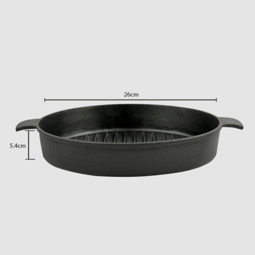 2x 26cm Round Ribbed Cast Iron Frying Pan Skillet Steak Sizzle Platter with Handle - Image 5
