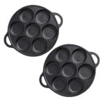 2x 31.5cm Cast Iron Takoyaki Fry Pan Octopus Balls Maker 7 Hole Cavities Grill Mold