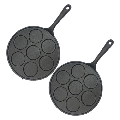 2x 23cm Cast Iron Takoyaki Fry Pan Octopus Balls Maker 7 Hole Cavities Grill Mold