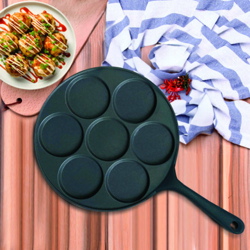 2x 23cm Cast Iron Takoyaki Fry Pan Octopus Balls Maker 7 Hole Cavities Grill Mold - Image 2