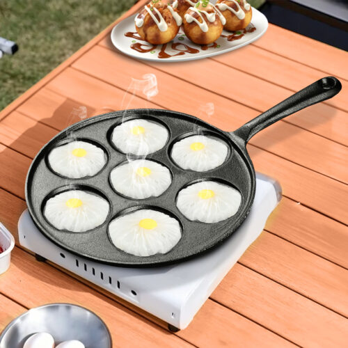 2x 23cm Cast Iron Takoyaki Fry Pan Octopus Balls Maker 7 Hole Cavities Grill Mold - Image 4