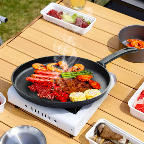 2x 26cm Round Cast Iron Frying Pan Skillet Griddle Sizzle Platter - Image 3