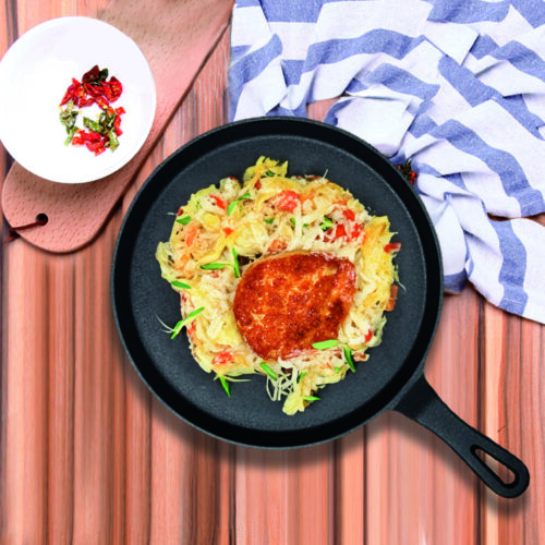 2x 26cm Round Cast Iron Frying Pan Skillet Griddle Sizzle Platter - Image 4
