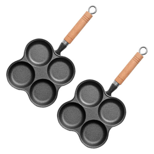 2x 4 Mold Multi-Portion Cast Iron Breakfast Fried Egg Pancake Omelet Fry Pan