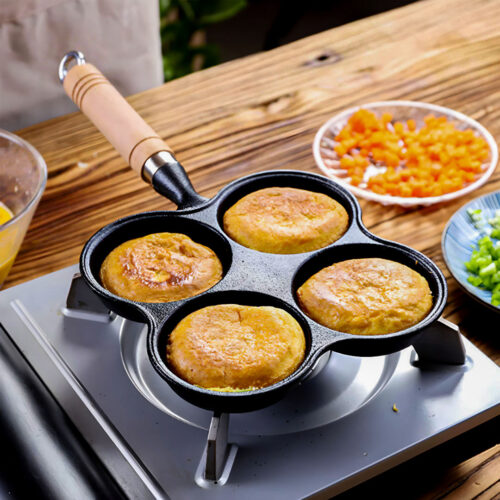 2x 4 Mold Multi-Portion Cast Iron Breakfast Fried Egg Pancake Omelet Fry Pan - Image 7