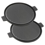 2x 43cm Round Ribbed Cast Iron Frying Pan Skillet Steak Sizzle Platter with Handle