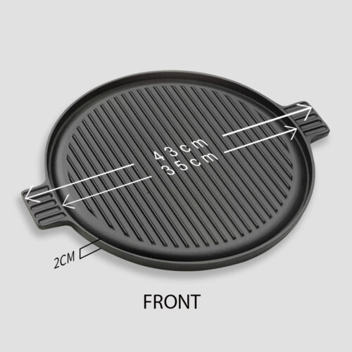 2x 43cm Round Ribbed Cast Iron Frying Pan Skillet Steak Sizzle Platter with Handle - Image 5