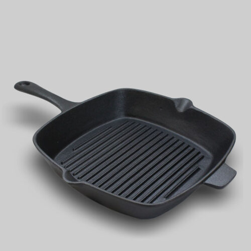 2x 26cm Square Ribbed Cast Iron Frying Pan Skillet Steak Sizzle Platter with Handle - Image 3