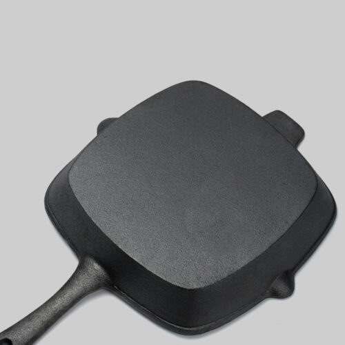 2x 26cm Square Ribbed Cast Iron Frying Pan Skillet Steak Sizzle Platter with Handle - Image 6
