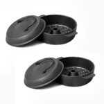 2x 28cm Cast Iron Dutch Oven Pre-Seasoned Camping Stew Pot with Lid