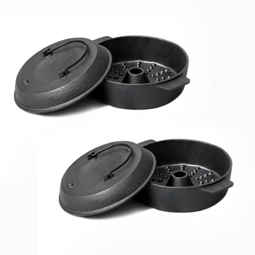 2x 28cm Cast Iron Dutch Oven Pre-Seasoned Camping Stew Pot with Lid