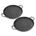 2x 30cm Ribbed Cast Iron Frying Pan Skillet Coating Steak Sizzle Platter