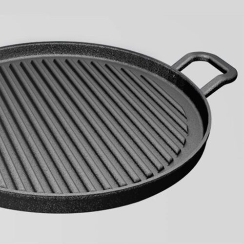 2x 30cm Ribbed Cast Iron Frying Pan Skillet Coating Steak Sizzle Platter - Image 4