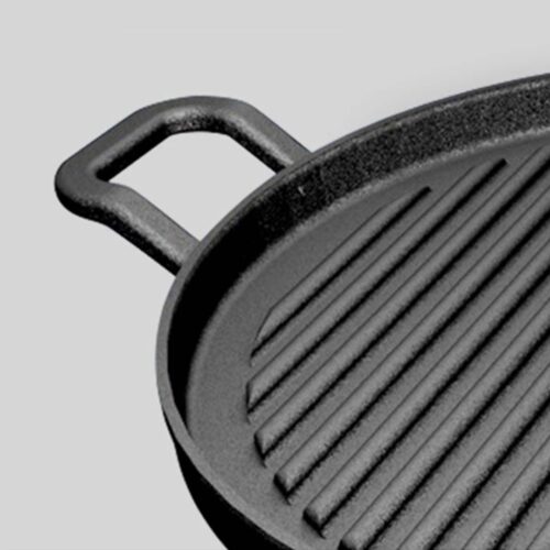 2x 30cm Ribbed Cast Iron Frying Pan Skillet Coating Steak Sizzle Platter - Image 5