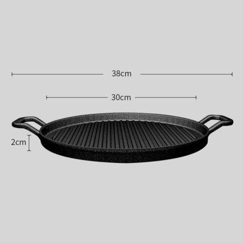 2x 30cm Ribbed Cast Iron Frying Pan Skillet Coating Steak Sizzle Platter - Image 6