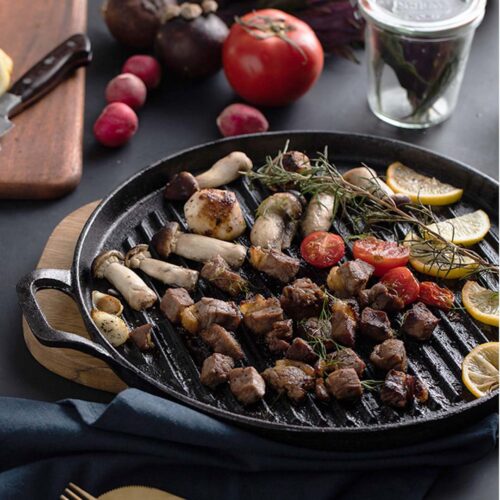 2x 30cm Ribbed Cast Iron Frying Pan Skillet Coating Steak Sizzle Platter - Image 9