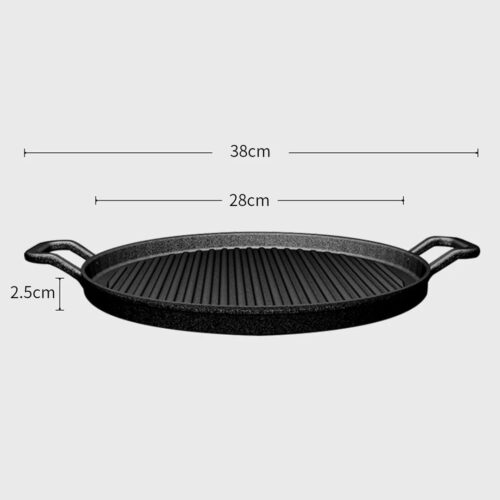 2x 28cm Ribbed Cast Iron Frying Pan Skillet Coating Steak Sizzle Platter - Image 6