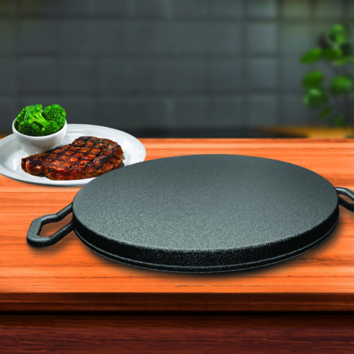 2x 28cm Ribbed Cast Iron Frying Pan Skillet Coating Steak Sizzle Platter - Image 7