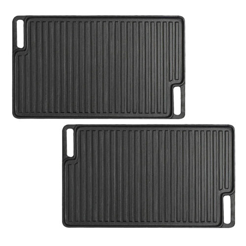 2x 45cm Cast Iron Portable Fry BBQ Grill Plate Cooking Pan Tray with Handle