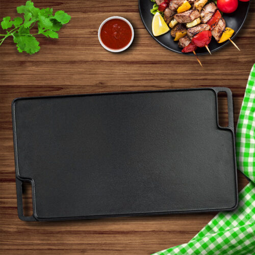 2x 45cm Cast Iron Portable Fry BBQ Grill Plate Cooking Pan Tray with Handle - Image 3