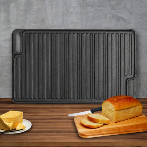 2x 45cm Cast Iron Portable Fry BBQ Grill Plate Cooking Pan Tray with Handle - Image 8