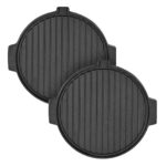 2x 30CM Round Cast Iron Korean BBQ Grill Plate with Handles Drip Lip
