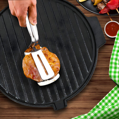 2x 30CM Round Cast Iron Korean BBQ Grill Plate with Handles Drip Lip - Image 5
